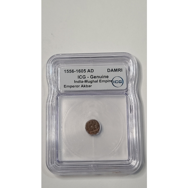 ICG Genuine 1556-1605 AD India-Mughal Empire Emperor Akbar Damri Coin
