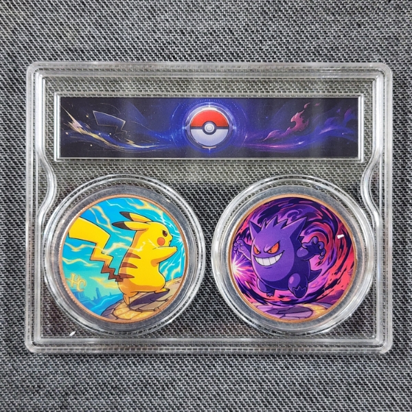 Pokemon Two Coin Copper Round Set ~ 2 OUNCES OF COPPER ~ Ft. Pikachu & Gengar in Nice Display Case