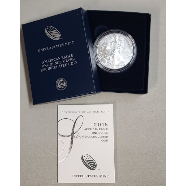 United States Mint 2015-W Uncirculated 1 Oz .999 Fine Silver American Eagle In Original Packaging