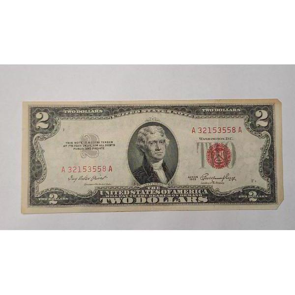United States Series 1953 $2 Red Seal Bank Note With Priest And Humphrey Signatures