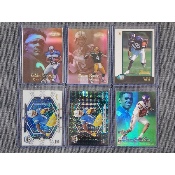 Six Assorted Near Mint Football Trading Cards Ft. Eddie George, Brett Favre & More!