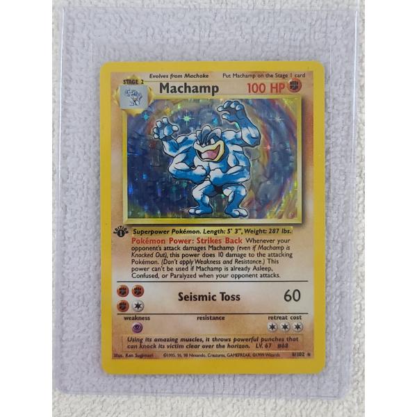 Vintage Machamp 8/102 1st Edition Holo Pokemon Card - Bosley Auctioneers Vintage Machamp 8/102 1st Edition Holo Pokemon Card - Bosley Auctioneers