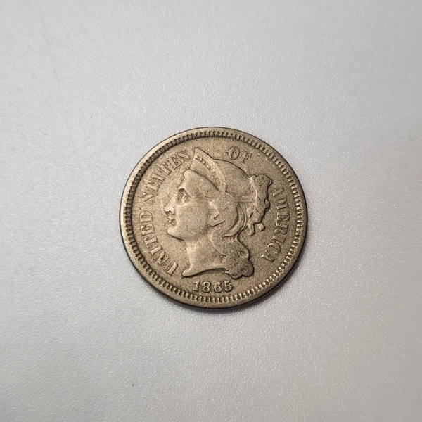 1865 Three Cent Nickel III 3 Cent United States Coin