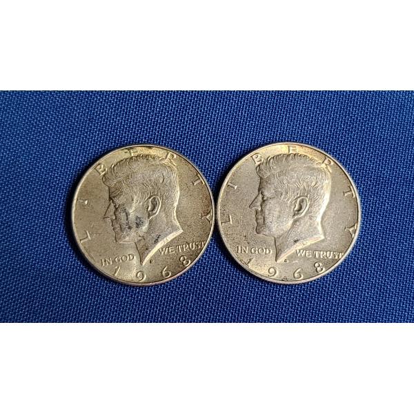 (2) 1968 40% Silver Kennedy Half Dollars - Face Value: $1.00