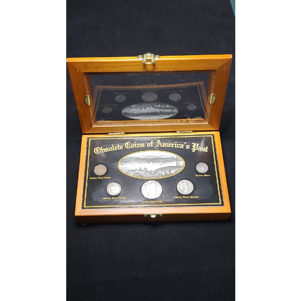 United States Commemorative Gallery Obsolete Coins Of America's Past In Wooden Display Box