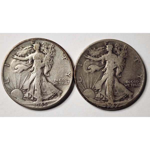 Two 90% Silver Walking Liberty United States Half Dollars $1.00 Face Value