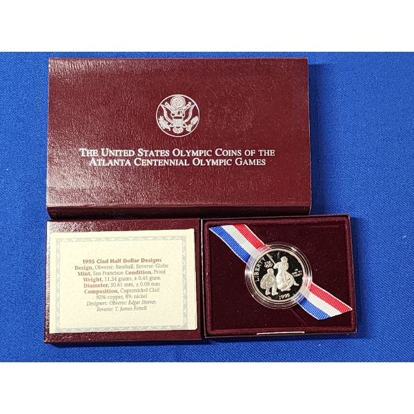 1995-S United States Olympic Baseball Clad Proof Half Dollar 