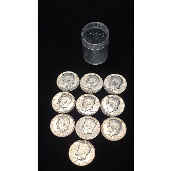 (10) 1966 40% Silver Kennedy Half Dollars With Coin Holder- Face Value: $5.00