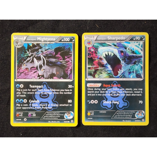 Two Team Aqua's Pokemon Trading Cards Including Holo Sharpedo