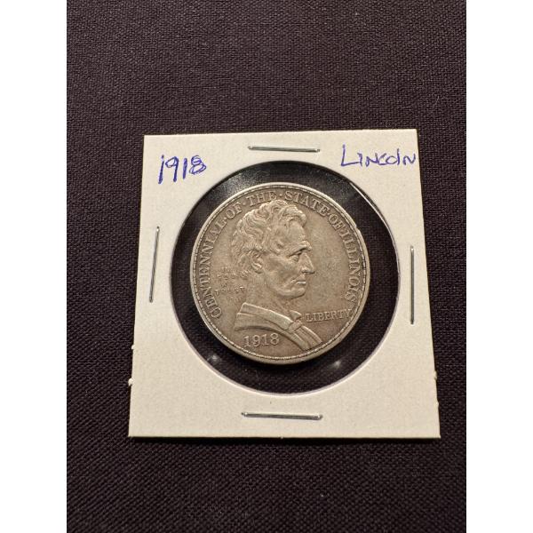 1918 Lincoln - Illinois United States 50 Cent Silver Half Dollar - Excellent Condition