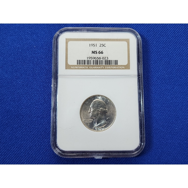 NGC MS 66 1951 Silver Washington Quarter