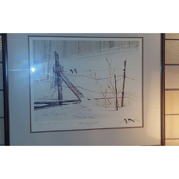 34" x 28" Framed "Birds Sitting On winter Fence Scene" Marc Moon Signed & Numbr'd Ltd Ed - A W S