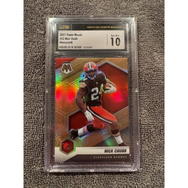 2021 Panini Mosaic #53 Cleveland Browns Nick Chubb Honeycomb - CSG Gem Mint 10