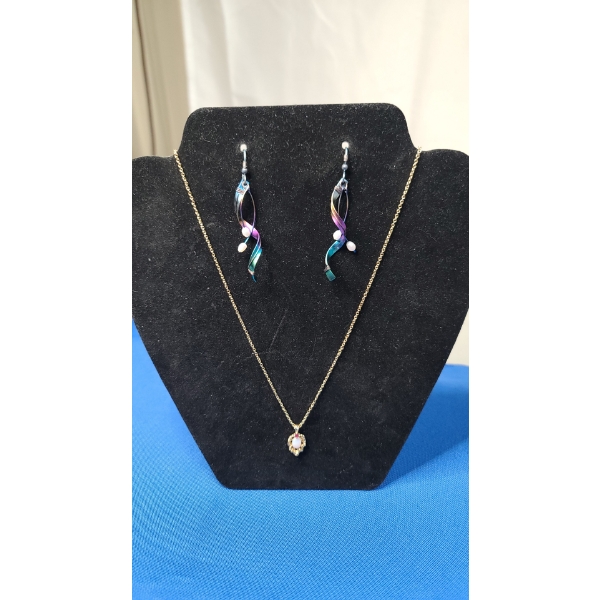 Titanium And Sterling Earrings & Necklace With Opal & Ruby Stones 