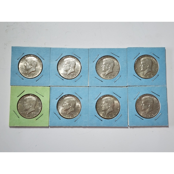 x8 Assorted Years 40% Silver Kennedy Half Dollars FV: $4.00