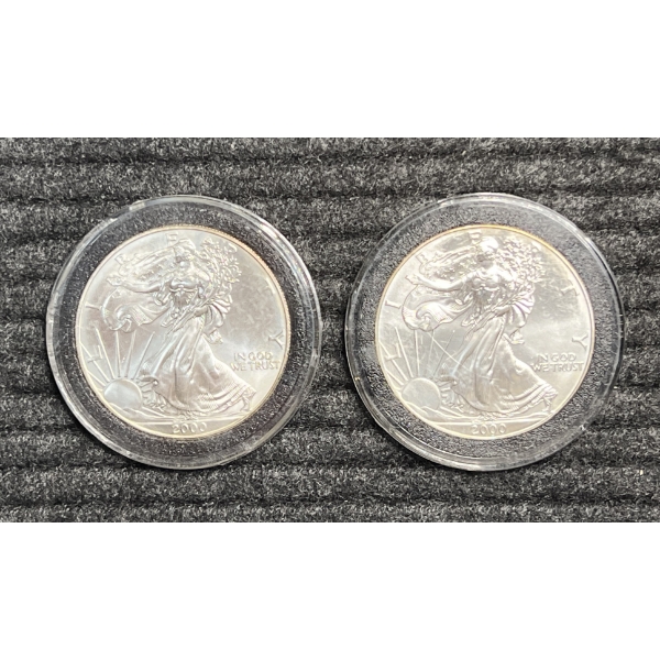 Lot of 2 American Silver Eagles.  Both Year 2000.