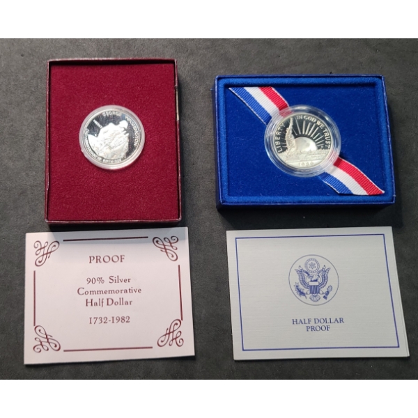 90% Silver George Washington Commemorative Half Proof Dollar & 1986 U.S Liberty Half Dollar Proof 
