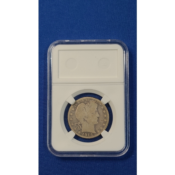 1914-S 90% Silver Barber Half Dollar In Slab Holder