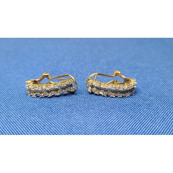 10K Gold Round & Baguette Diamond Half Hoop Earrings - Weight: 3.9g