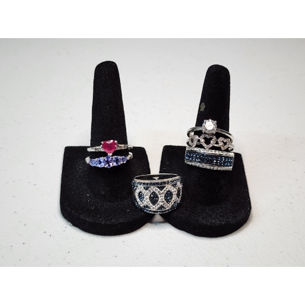 Six Assorted Sterling Silver Rings - Various Syles, Sizes, and Gemstones - Total Weight: 21.3g