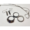 Image 6 : Sterling Silver Earrings, Colorful Rings, and Broken Chain - TW: 10.1g