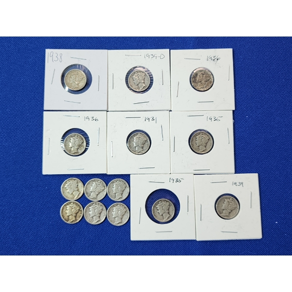 x14 1930's Silver Mercury Dimes FV: $1.40