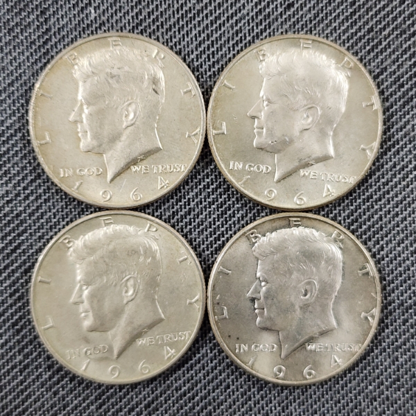 Four 90% Silver 1964 United States Kennedy Half Dollars ~ $2.00 Face Value