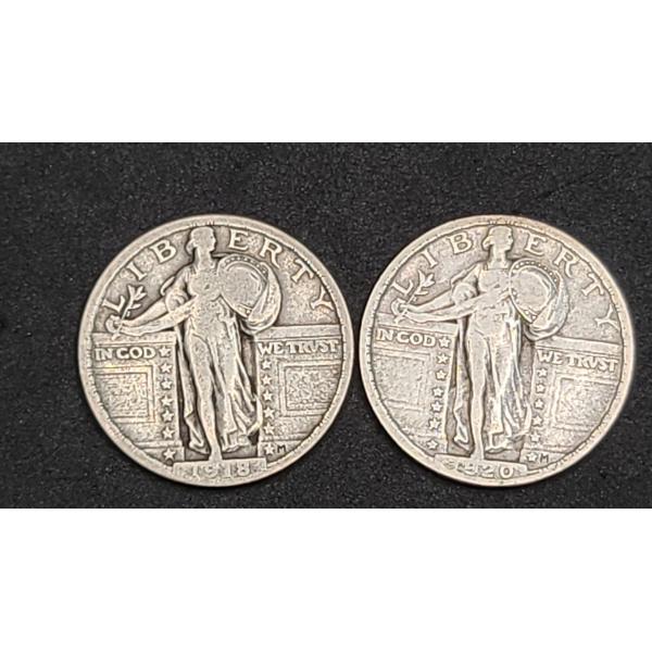 1918 & 1920 90% Silver Standing Liberty Quarters - Face Value: $0.50