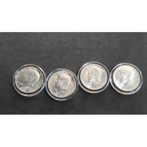 (4) 1964 90% Silver Kennedy Encapsulated Half Dollars - Face Value: $2.00