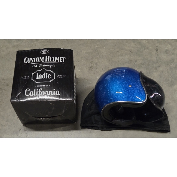 New In Box, Indie Small Motorcycle Helmet With Shield And Storage Bag