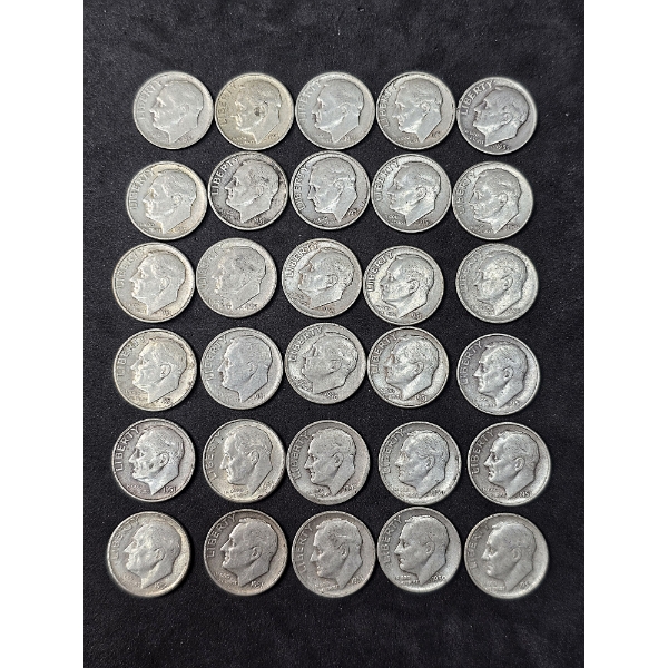 (30) Roosevelt Dimes - $3 FV