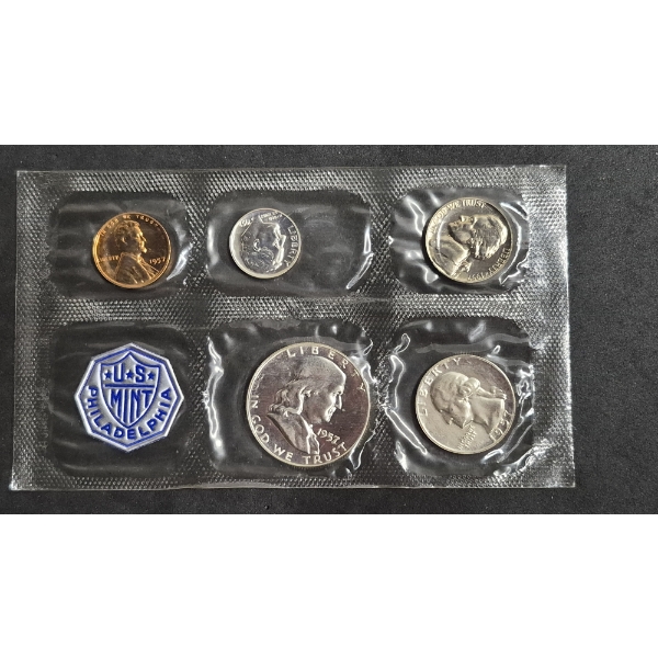 U.S. 90% SILVER COINS - RARE 1957 FRANKLIN PROOF SET IN US MINT SEALED PKG  $.85 FACE VALUE