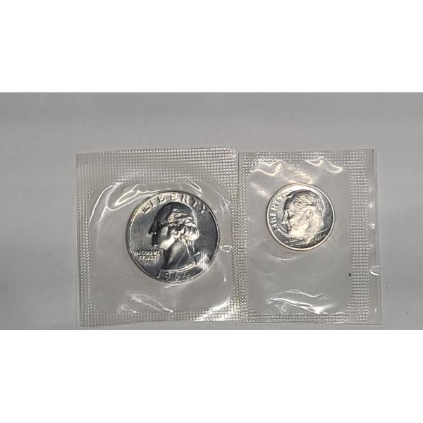 1964 90% Silver Washington Quarter & Roosevelt Dime - Face Value: $0.35