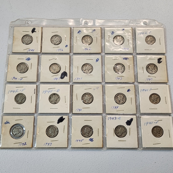 $2.00 Face Value of Assorted Years 90% Silver Mercury Dimes