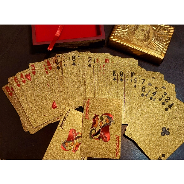 Brand New Full Deck Of 24k 999 Gold Foil Playing Cards Including The Jokers & Special Mahogany Case