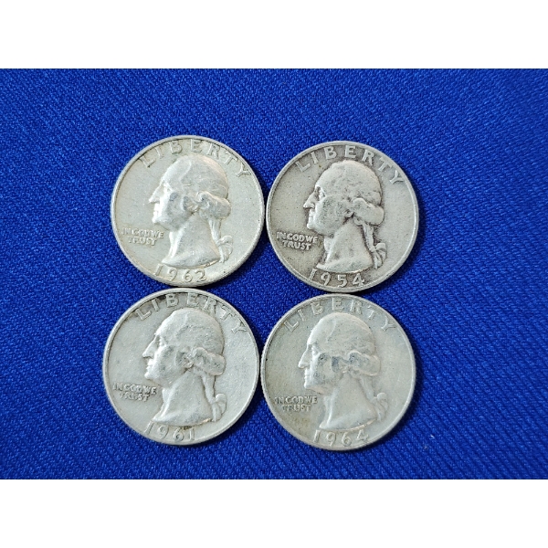 x4 Assorted Years U.S. 90% Silver Washington Quarters FV: $1.00