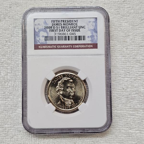 2008-D James Monroe Presidential $1 Dollar - NGC Rated: Brilliant Uncirculated/First Day of Issue