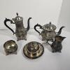 Image 3 : 6-Piece Chased Floral Pattern Vintage Silver-Plated Tea Set with Velvet Storage Box (7.0 lbs)