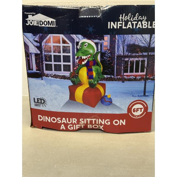 JoieDomi 6' Dinosaur Sitting On A Gift Box Holiday Inflatable - Brand New In The Box 