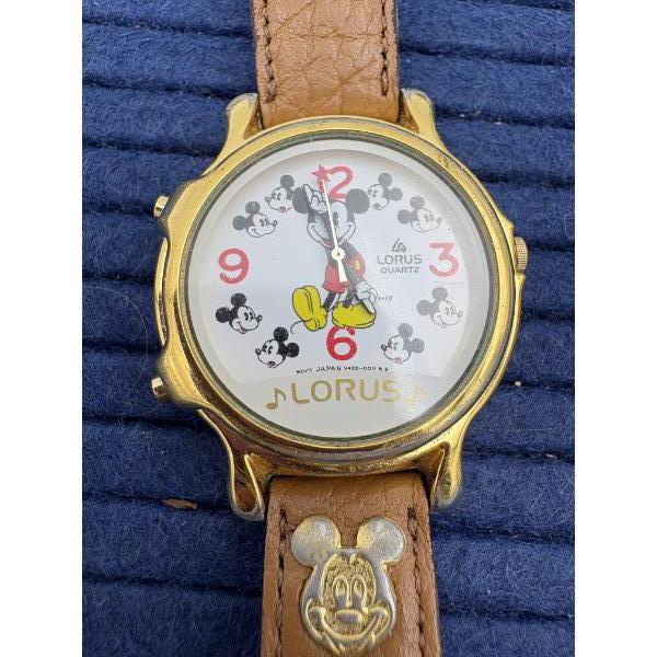 Vintage Lorus Disney Mickey Mouse Musical Watch with Brown Leather Band & gold-tone Case 