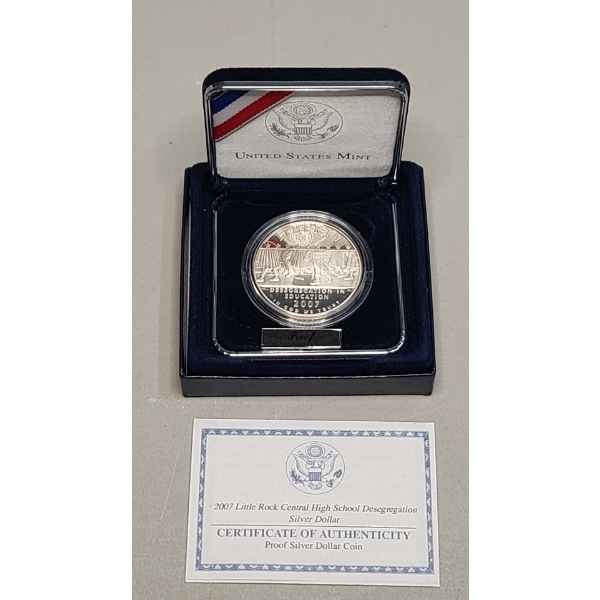 United States Mint 2007-P Little Rock Central High School Desegregation Silver Proof Dollar With COA