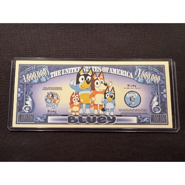 Original 2018 Bluey One Million Dollar Bill In Protective Case - Mint Condition
