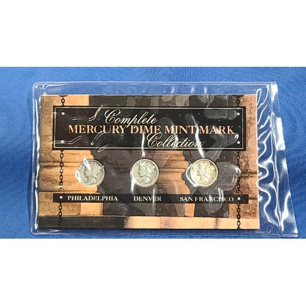 Complete Mercury Dime Mint Mark Collection In Display -1936-P, 1943-D, 1942-S - Face Value: $0.30
