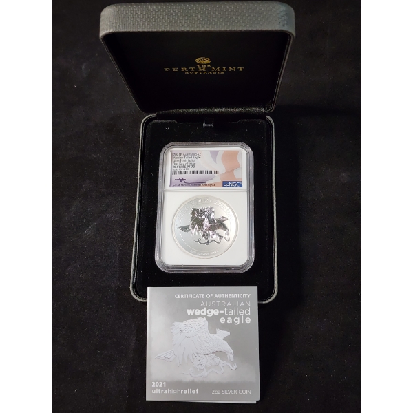 NGC REVERSE PF70 2021-P Australian Wedge-Tailed Eagle 2 Oz .9999 Silver Mercanti Hand-Signed
