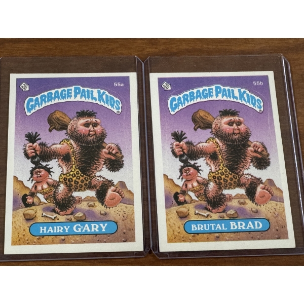 1985 Garbage Pail Kids - Hairy Gary & Brutal Brad Cards - 55A & 55B - Mint Condition