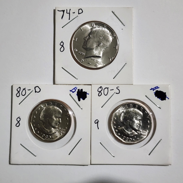 Two Susan B. Anthony United States Dollars & Kennedy Half Dollar ~ ALL UNC BEAUTIFUL COINS! $2.50 FV