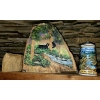 Image 1 : Great Smoky Mountains Bear Scene Painted onto Log, Stone Votive Holder and Beer Stein