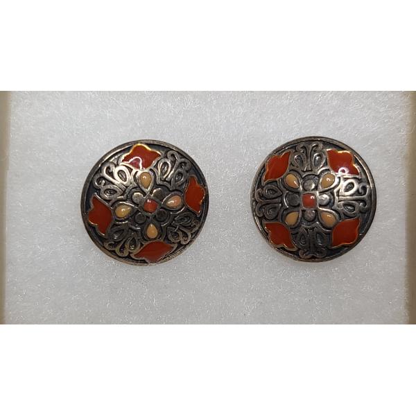 Pair Of Sterling Silver Enameled Floral Earrings - Weight: 8.0g