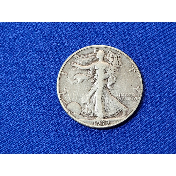 Key Date! 1938-D Walking Liberty 90% Silver Half Dollar - Very Low Mintage: 491,600 