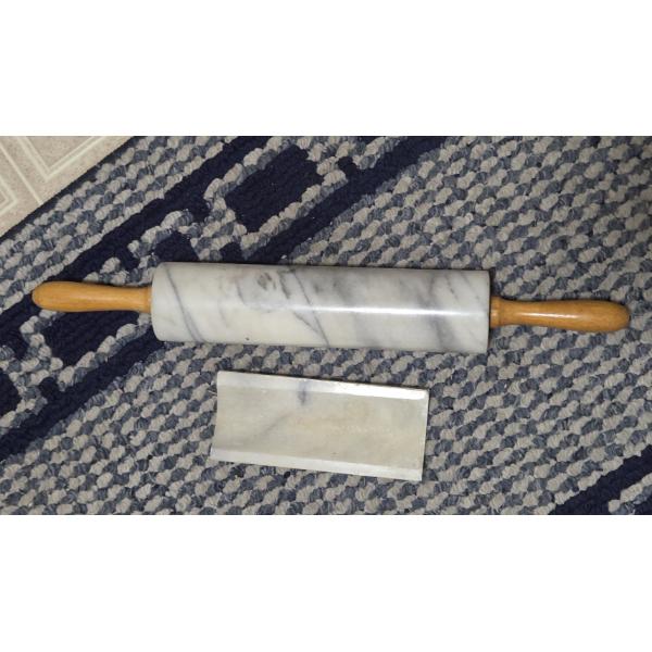 Louisville Home Pickup - New Marble Roller With Wooden Handles & Trivet Holder
